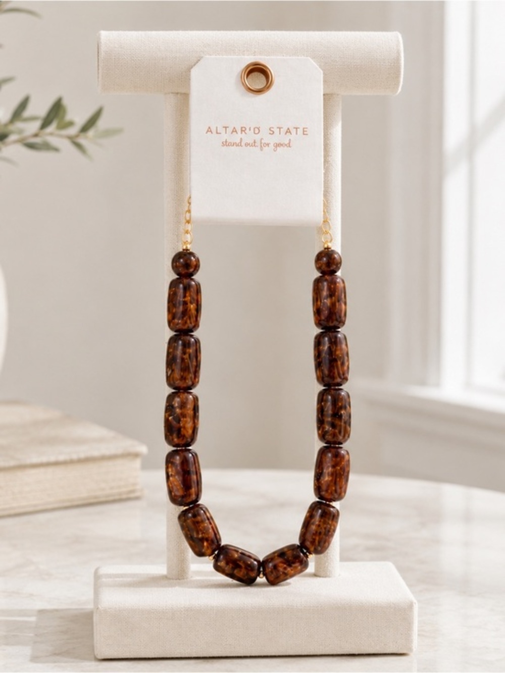 Altar'd State Tortoiseshell Bead Necklace with Gold Accents